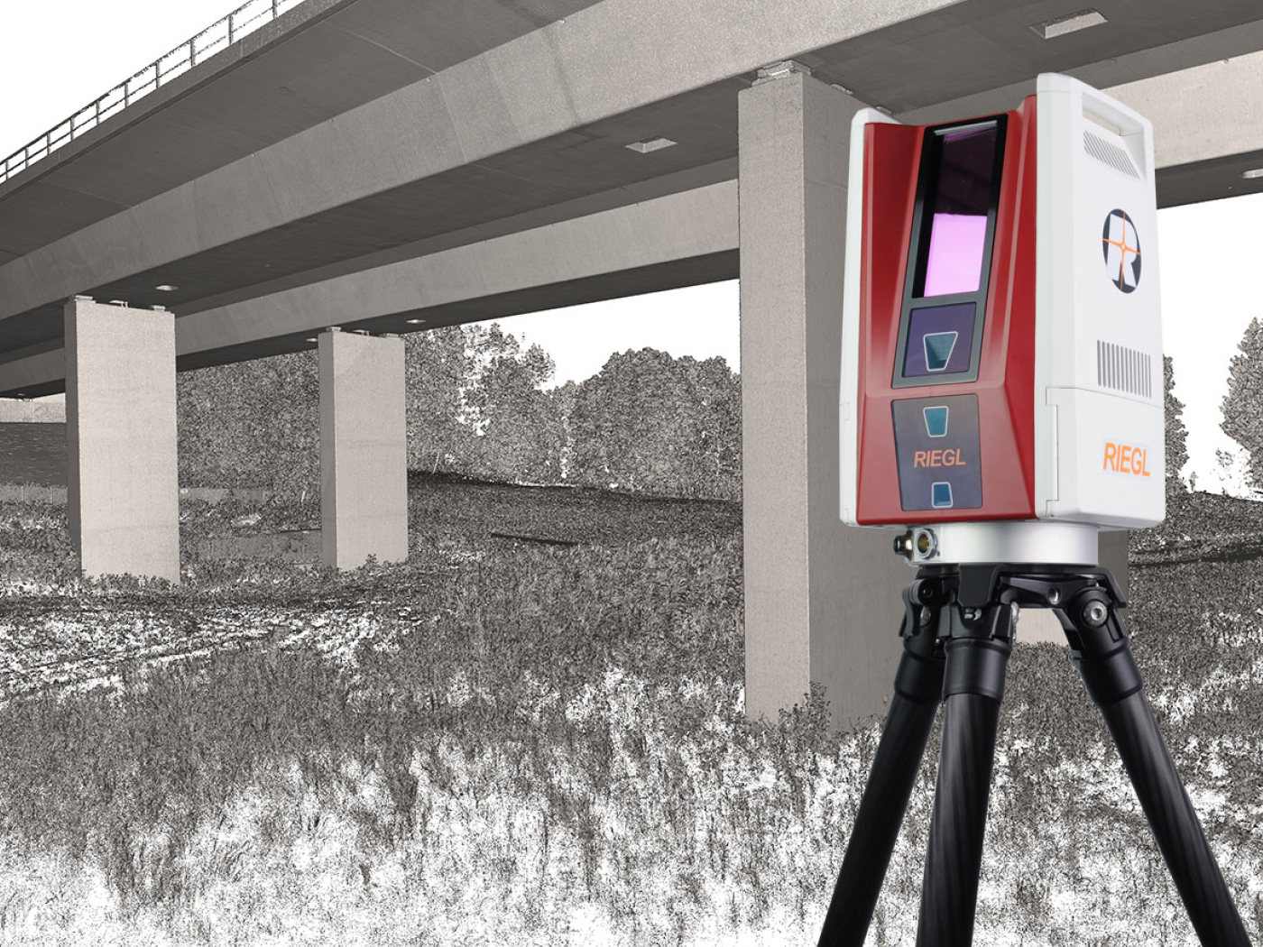 RIEGL VZ-600i capturing a high-resolution point cloud of a highway bridge along Germany’s A7 motorway.