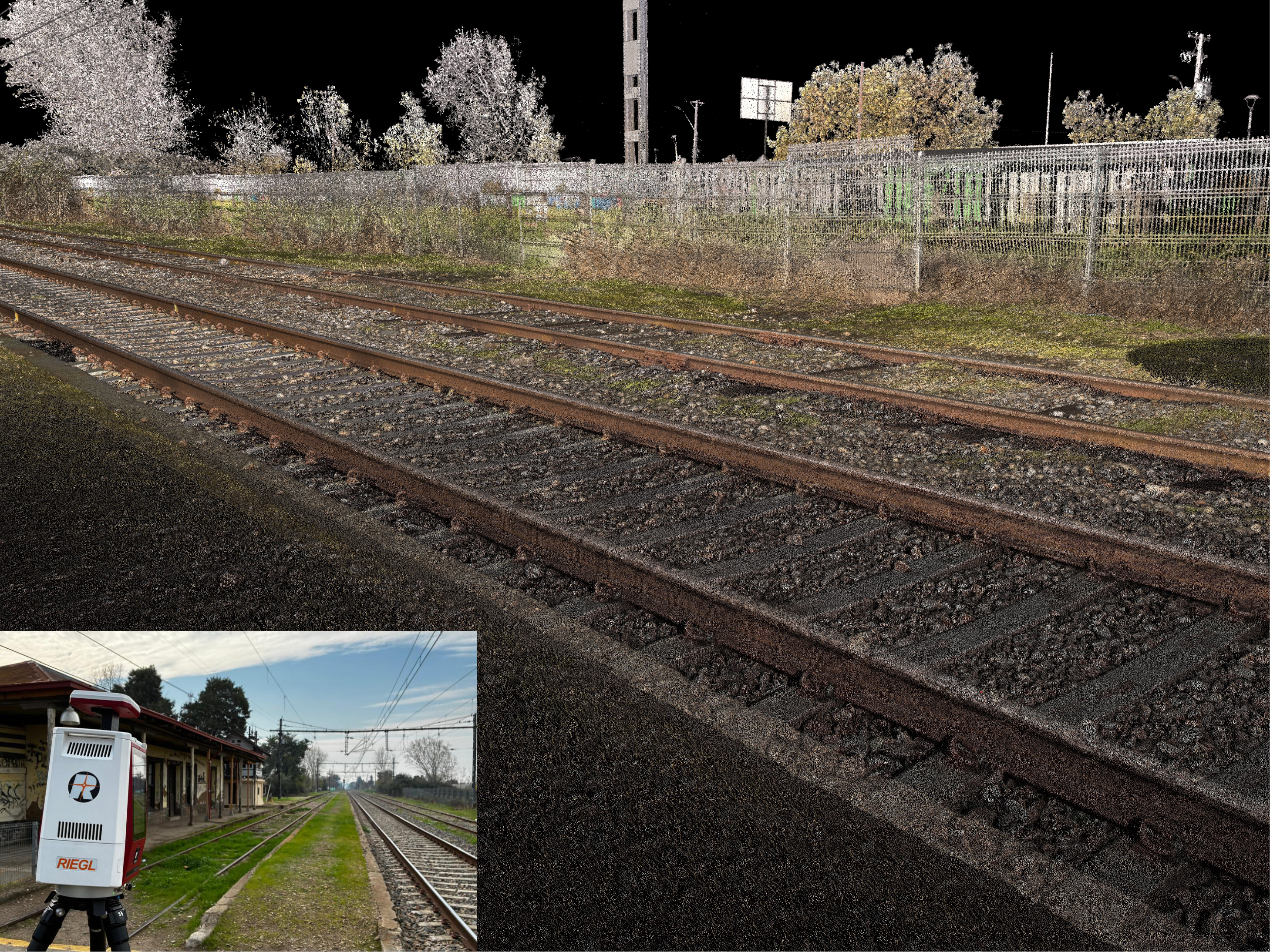 <em>RIEGL</em> South America using the VZ-600i to capture high-resolution LiDAR data for a railway survey project, creating an accurate Digital Twin of the railway infrastructure.