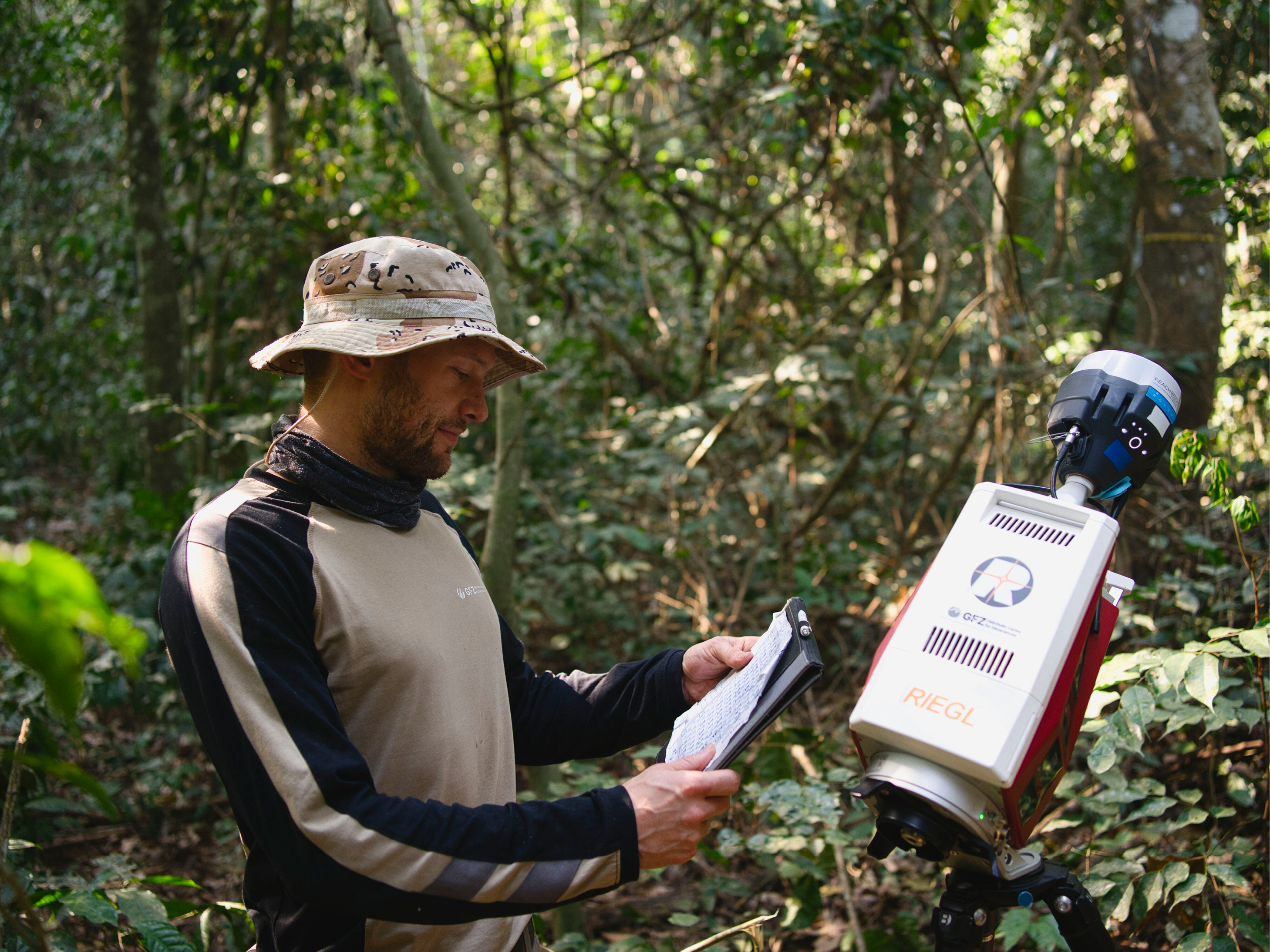 <em>RIEGL</em> VZ-600i in action during the Ghana TLS Field Campaign 2026, capturing high-resolution 3D forest data across long-term research plots from savannah woodlands to moist tropical rainforest (picture by courtesy of Johannes Wilk).