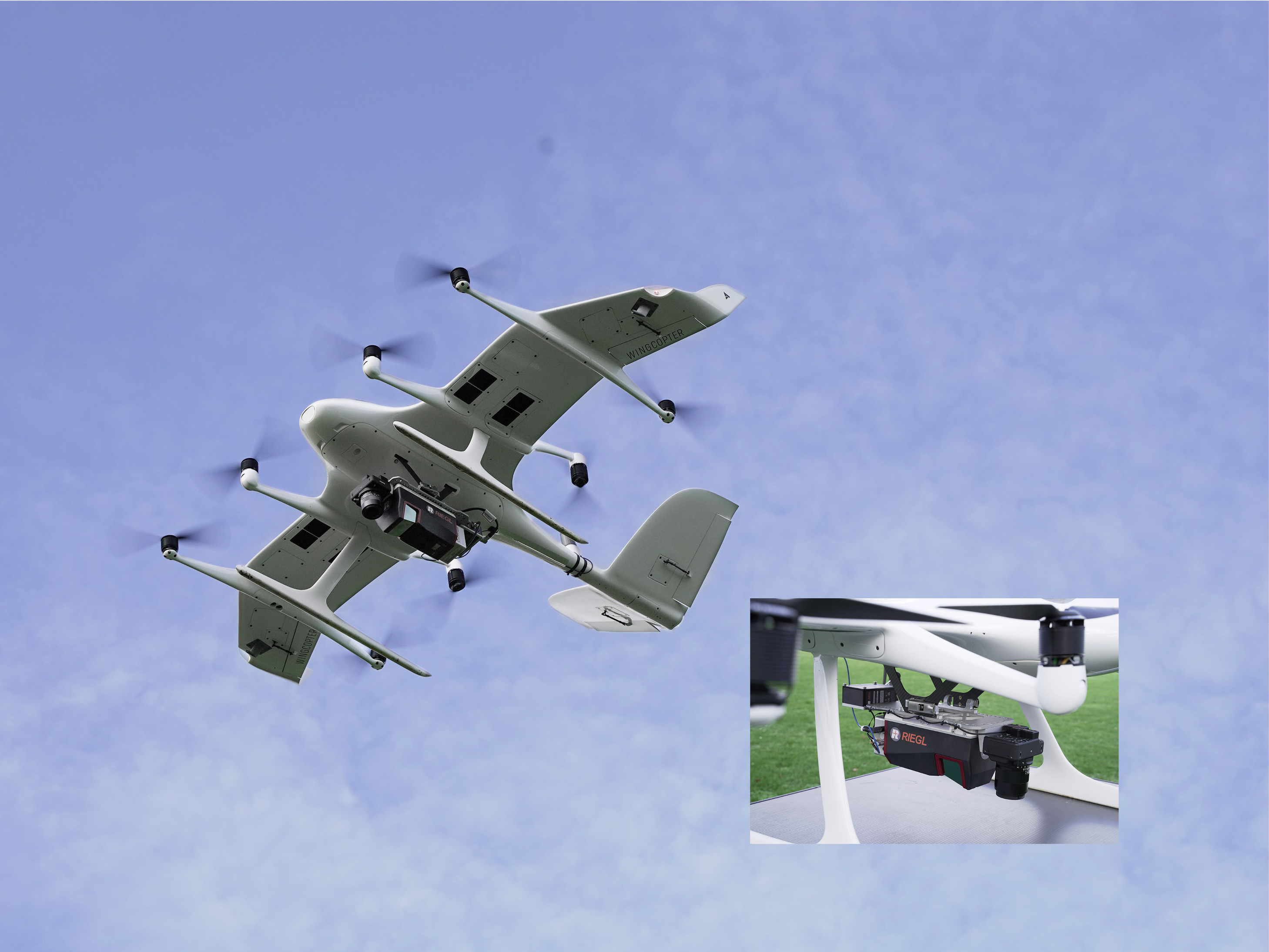 <em>RIEGL</em> VUX-120<sup>23</sup> with RiLOC-F integrated on Wingcopter VTOL drone